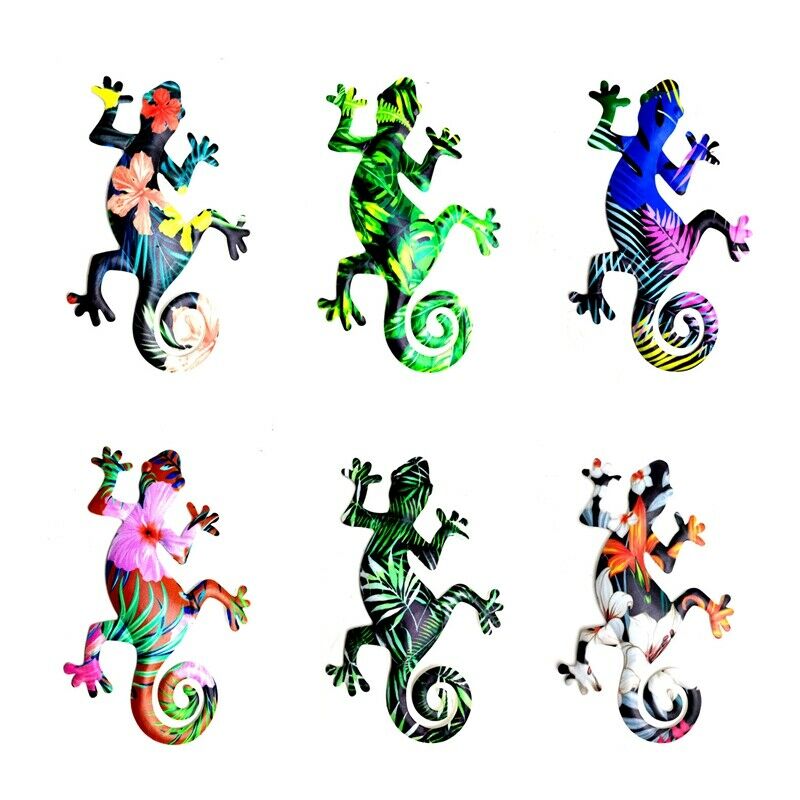 6PCS Wall Hanging Metal Gecko Wall Art Decoration Durable Iron Garden Art ScZ8C7