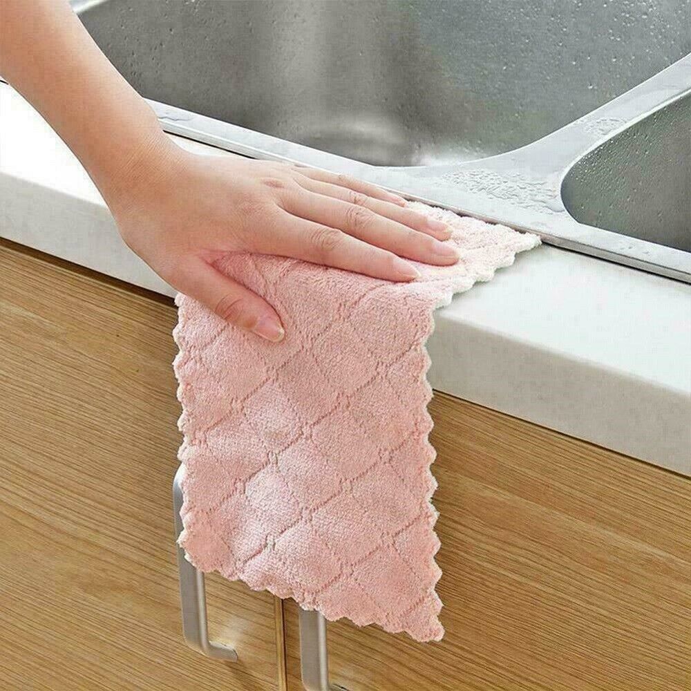 5 pcs Super Absorbent Microfiber Kitchen Dish Cloth Household Cleaning Tea Towel