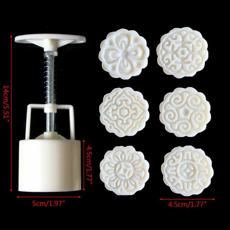 6 Flowers STAMPS Round Pastry Moon Cake Mold Mould Cookies Mooncake Decor 50g