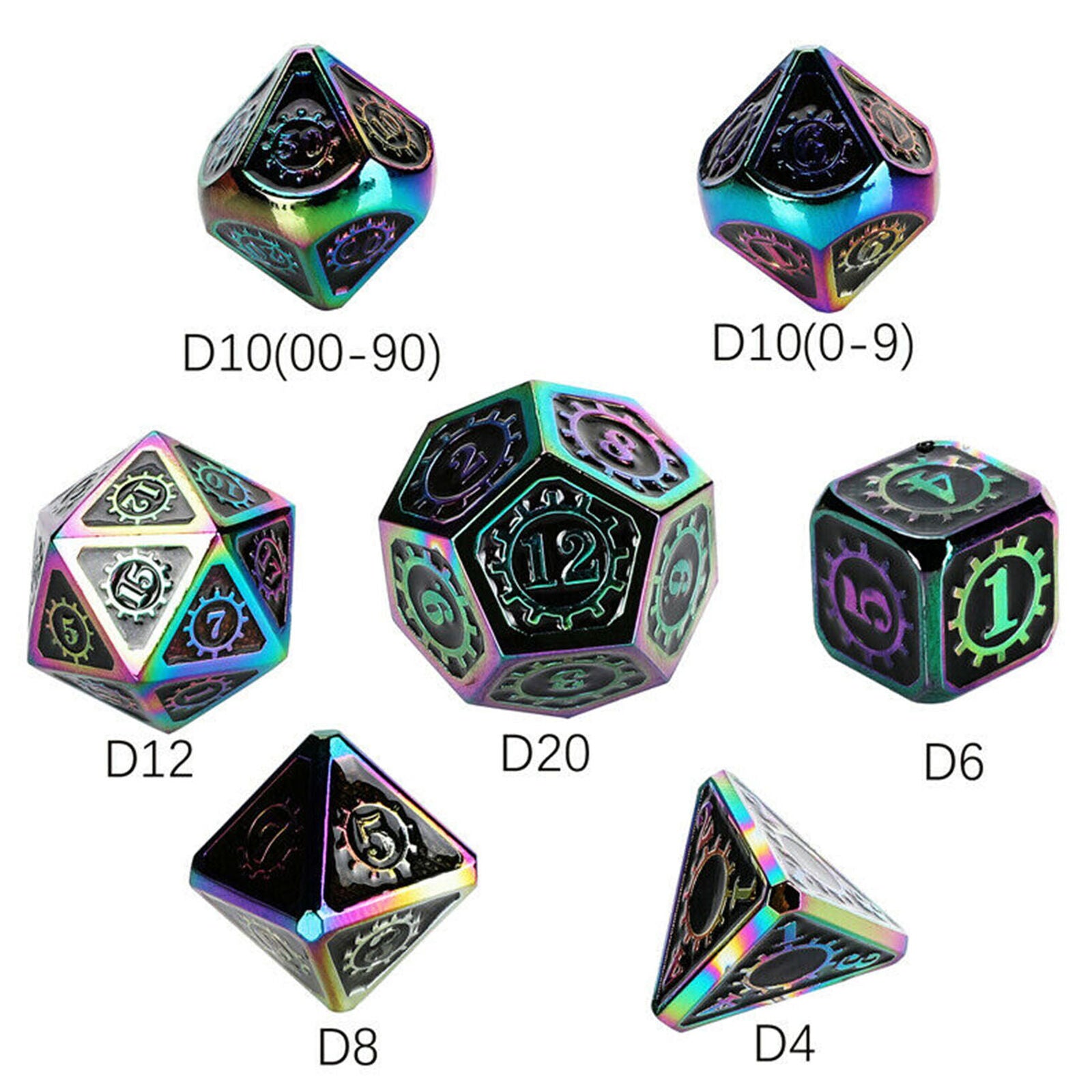 For DND RPG MTG Role Playing Game Rainbow Metal Polyhedral Dice 7Pcs/set W/ Box