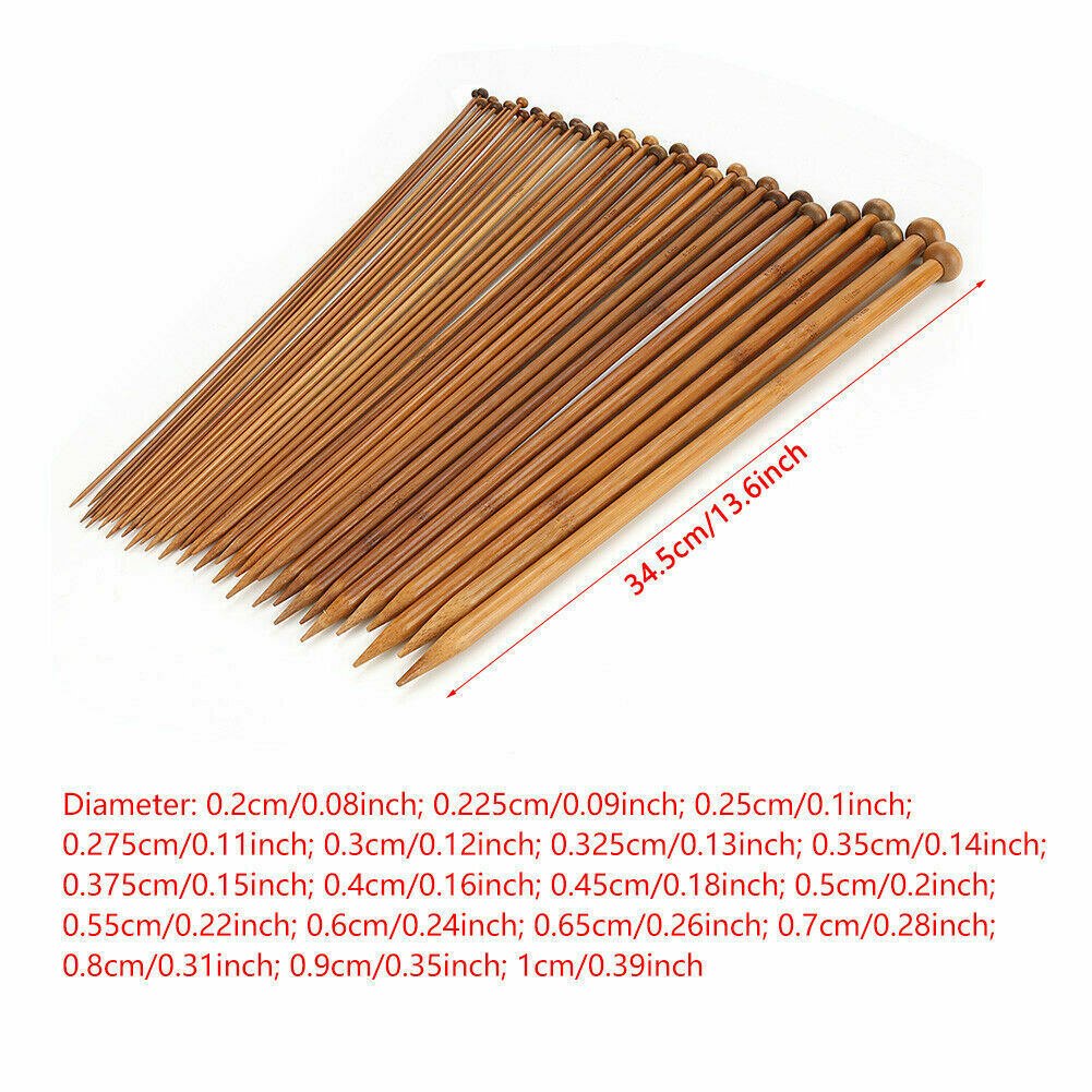 36Pcs Bamboo Carbonized Single Pointed Wood Knitting Needles  Crochet Set