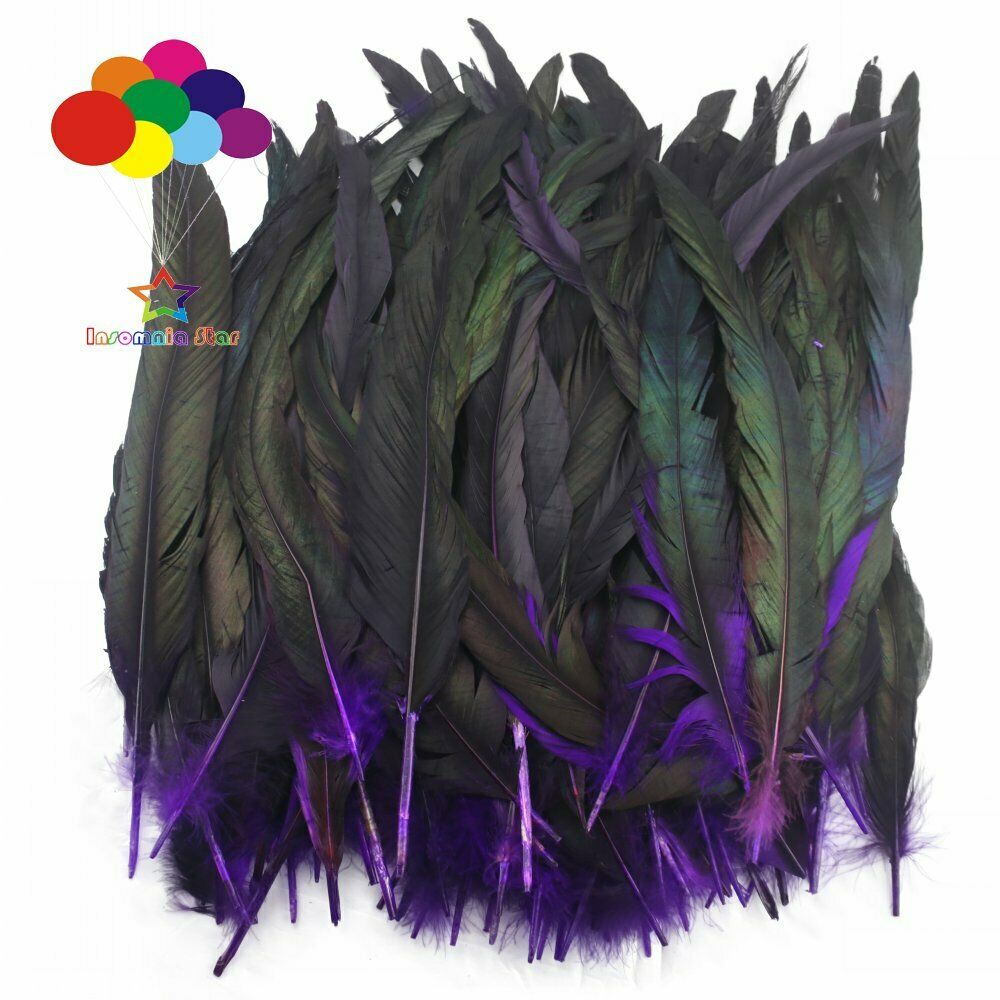 purple dyeing 100 Pcs 12-14 Inch/ 30-35 cm Cock Chicken Tail natural Feathers