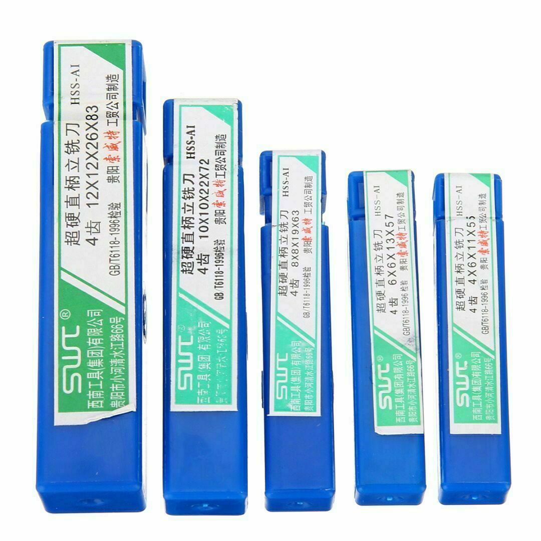 5pcs 4/6/8/10/12mm  HSS Straight Shank 4 Flute End Mill Cutter Drill Bit Tool