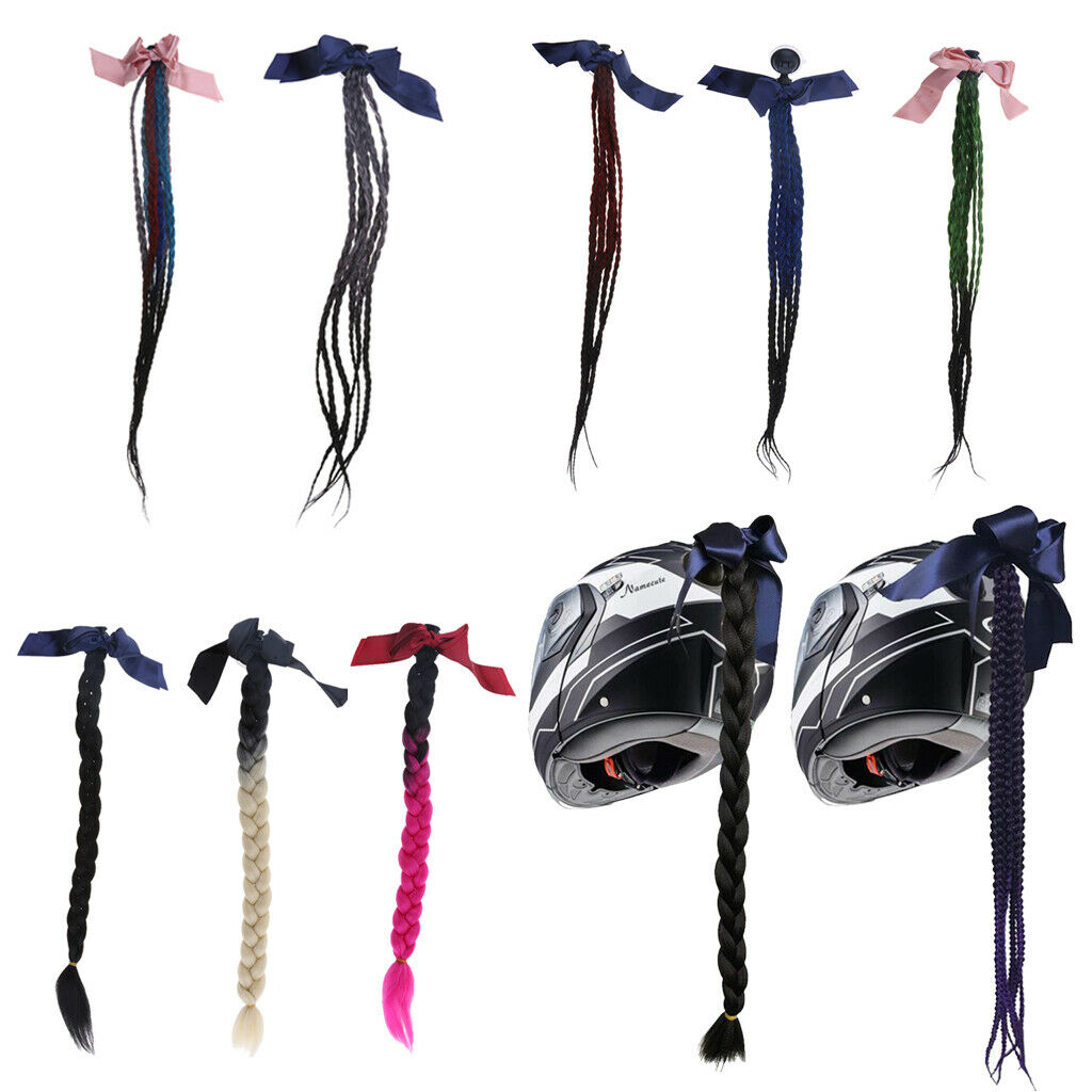 Black Helmet Ponytail/Pigtails Motorcycle Braid Helmet Hair with Suction Cup