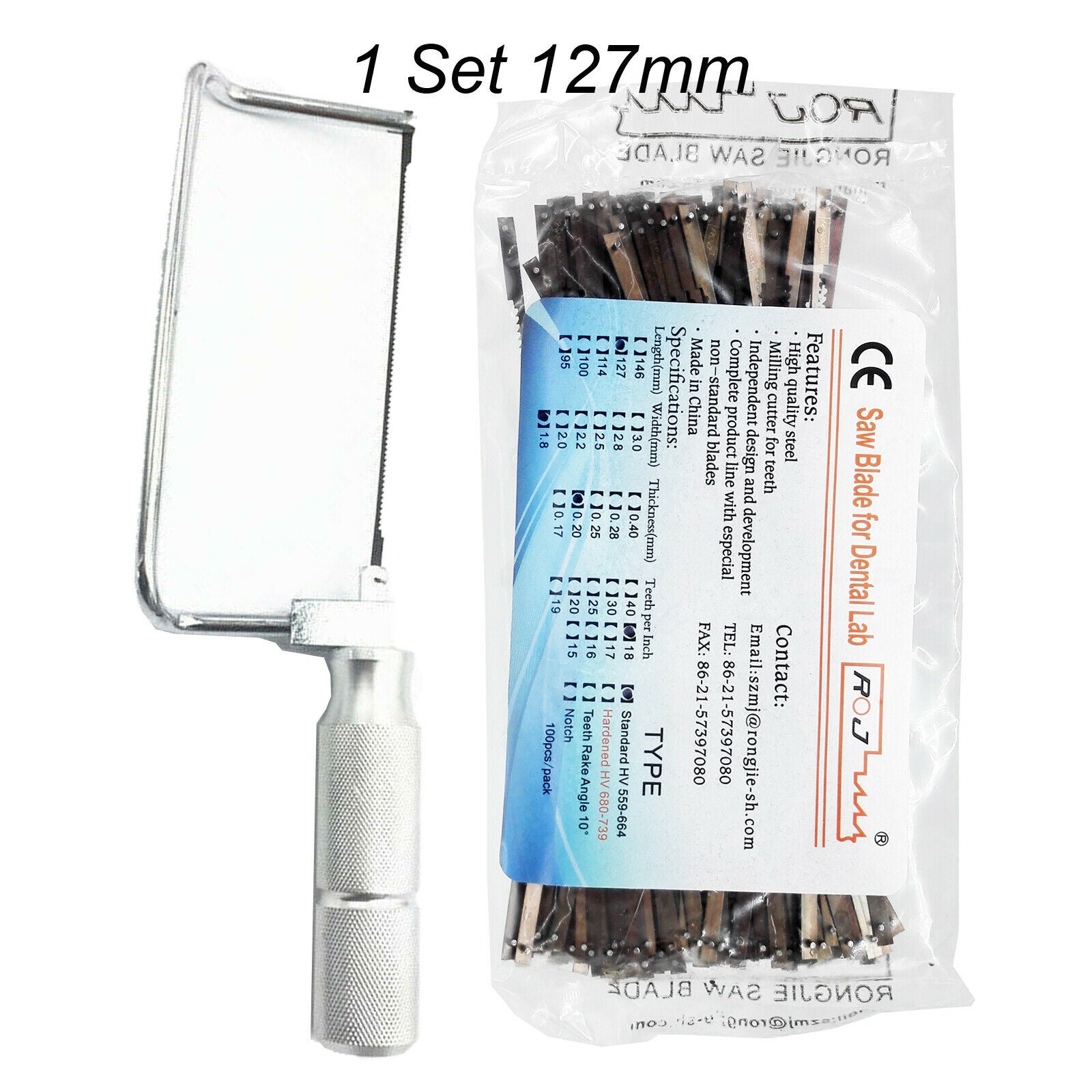 Dental Lab SAW AND Saw Blades Long Plaster Saw (127mm) + 100 Pcs Long Saw Blades
