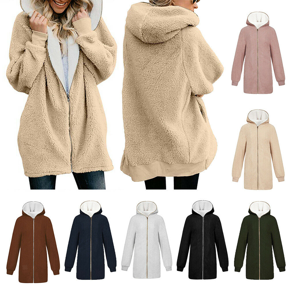 Women Oversized Full Zip Sherpa Hoodie Fleece Jacket with Pockets Grey S