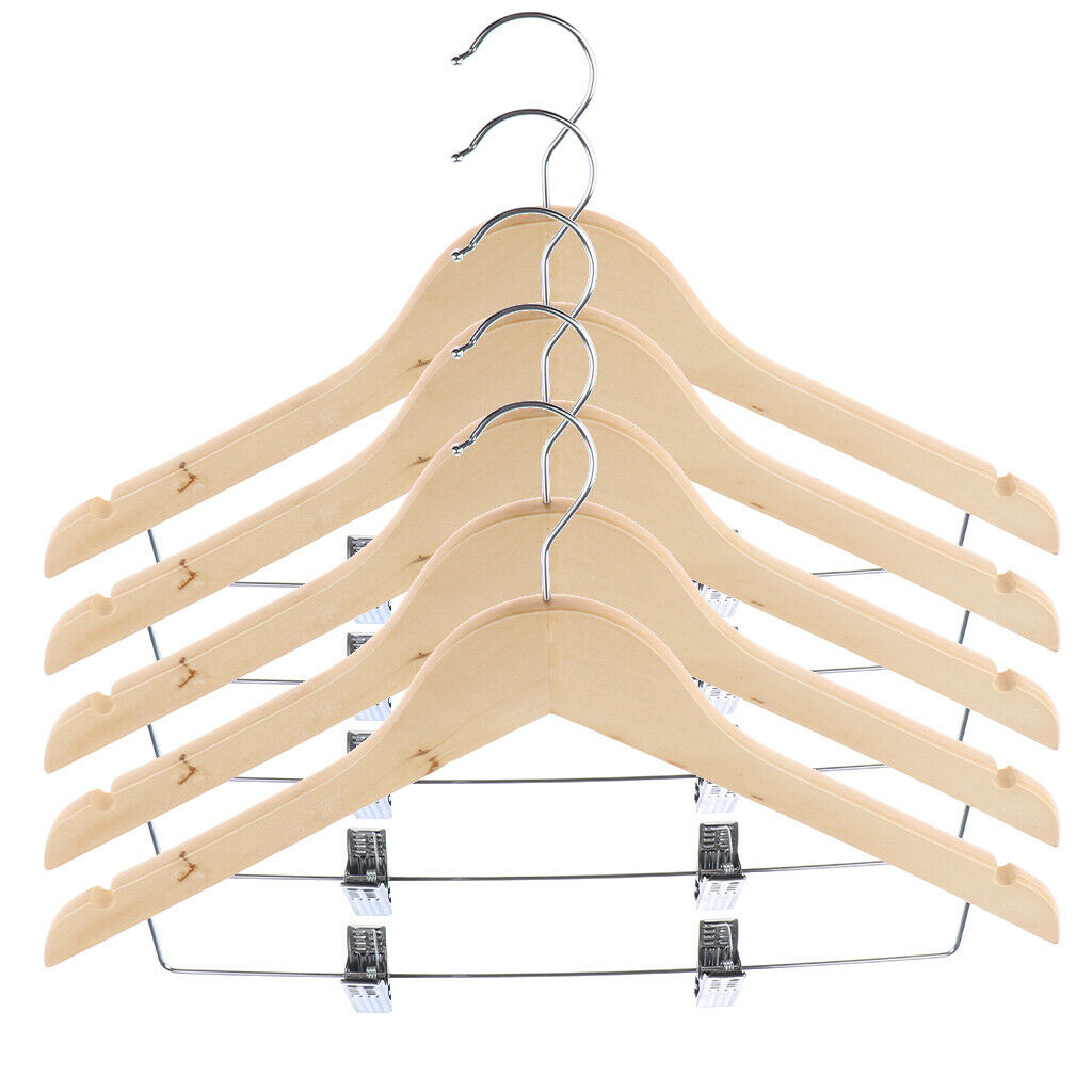 5x wooden hangers wardrobe polished wood hangers
