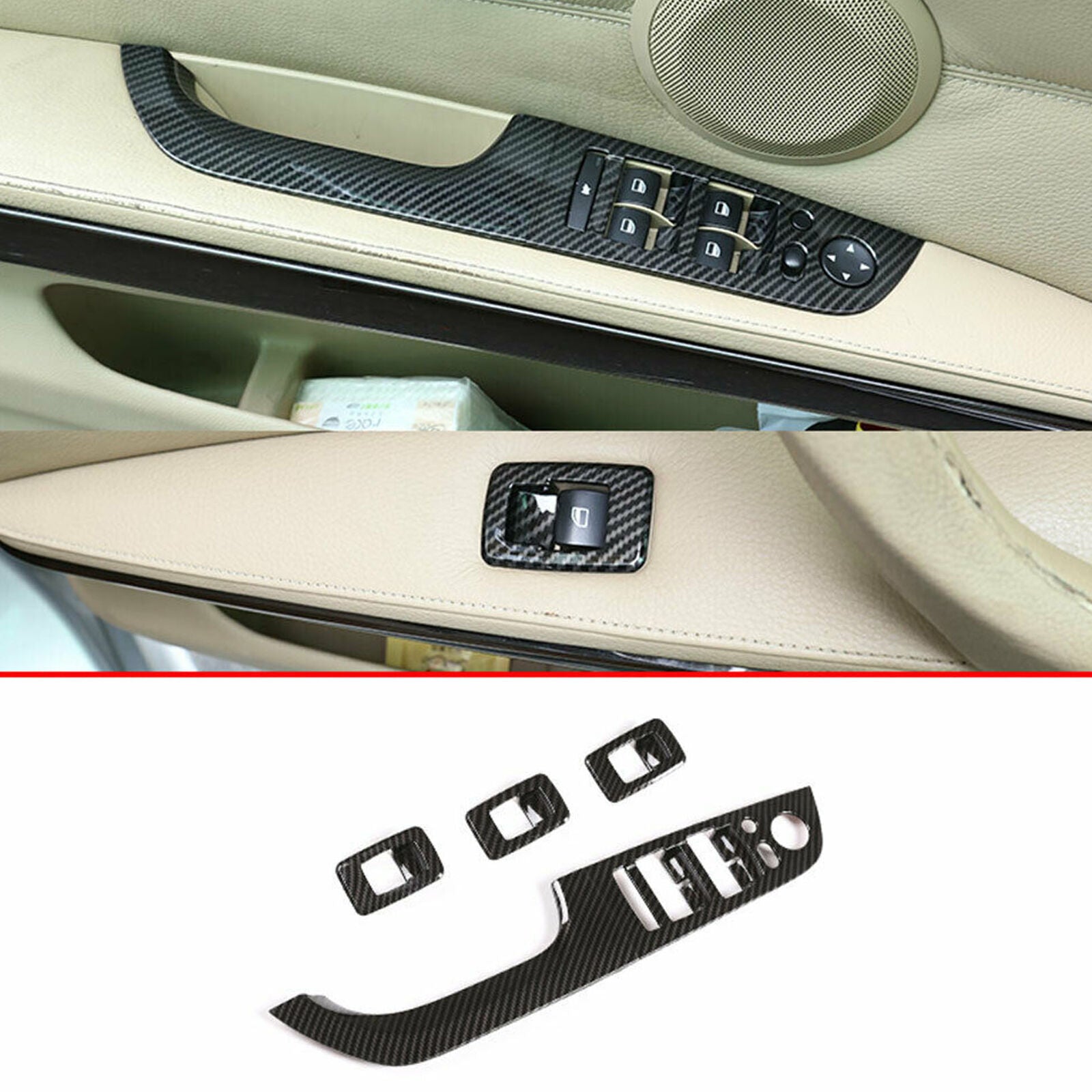 Carbon Fiber Style For BMW 3 Serie E90 Sedan Door Window Switch Button Cover