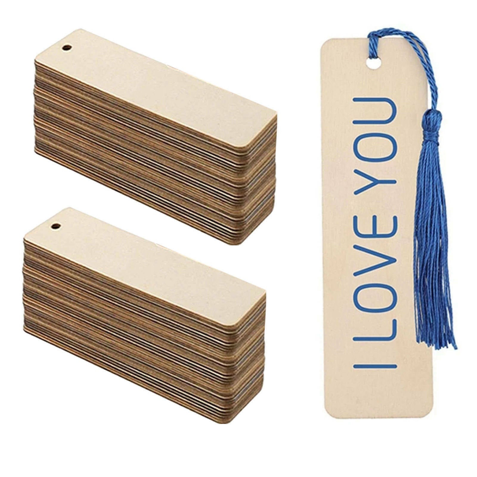 20x Unfinished Wooden Blank Bookmarks Crafts Thin Label with Tassels for