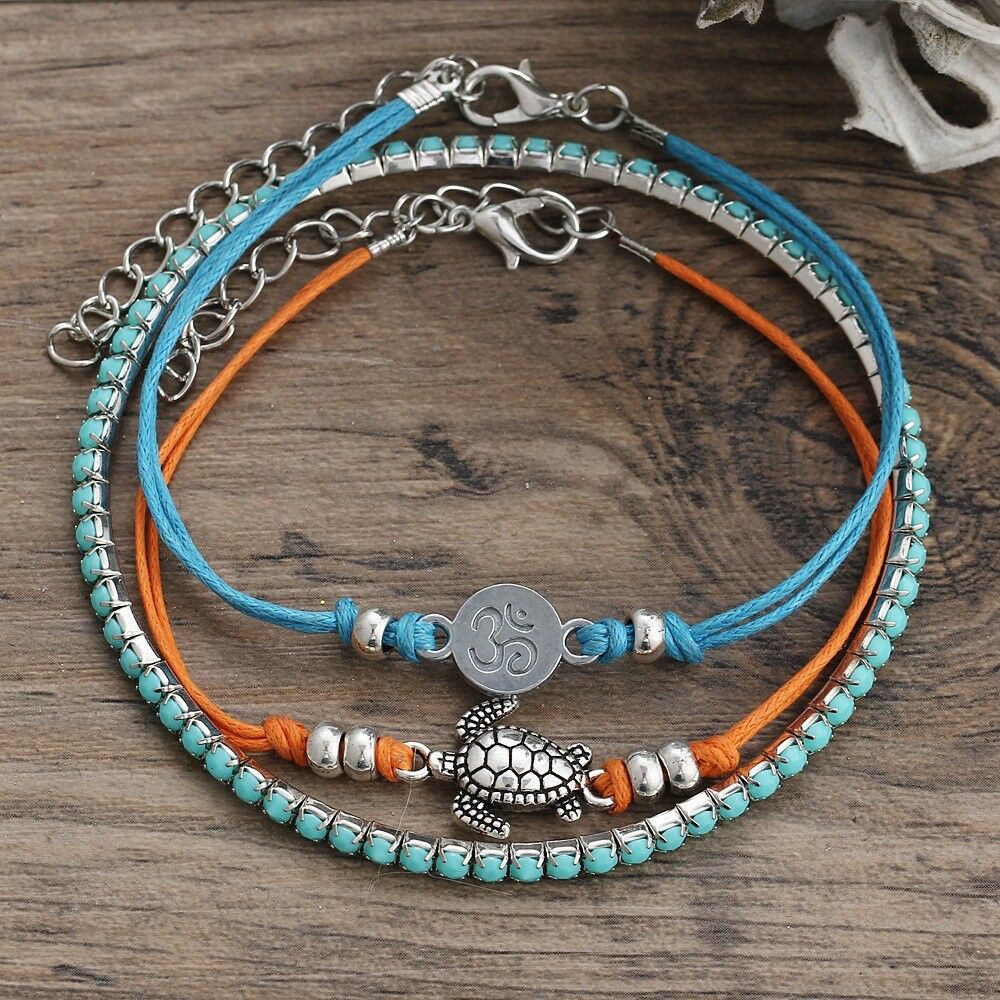 3Pc/set Boho Personality Turtle Pendant Bracelet Anklet Women Foot Beach Jewelry