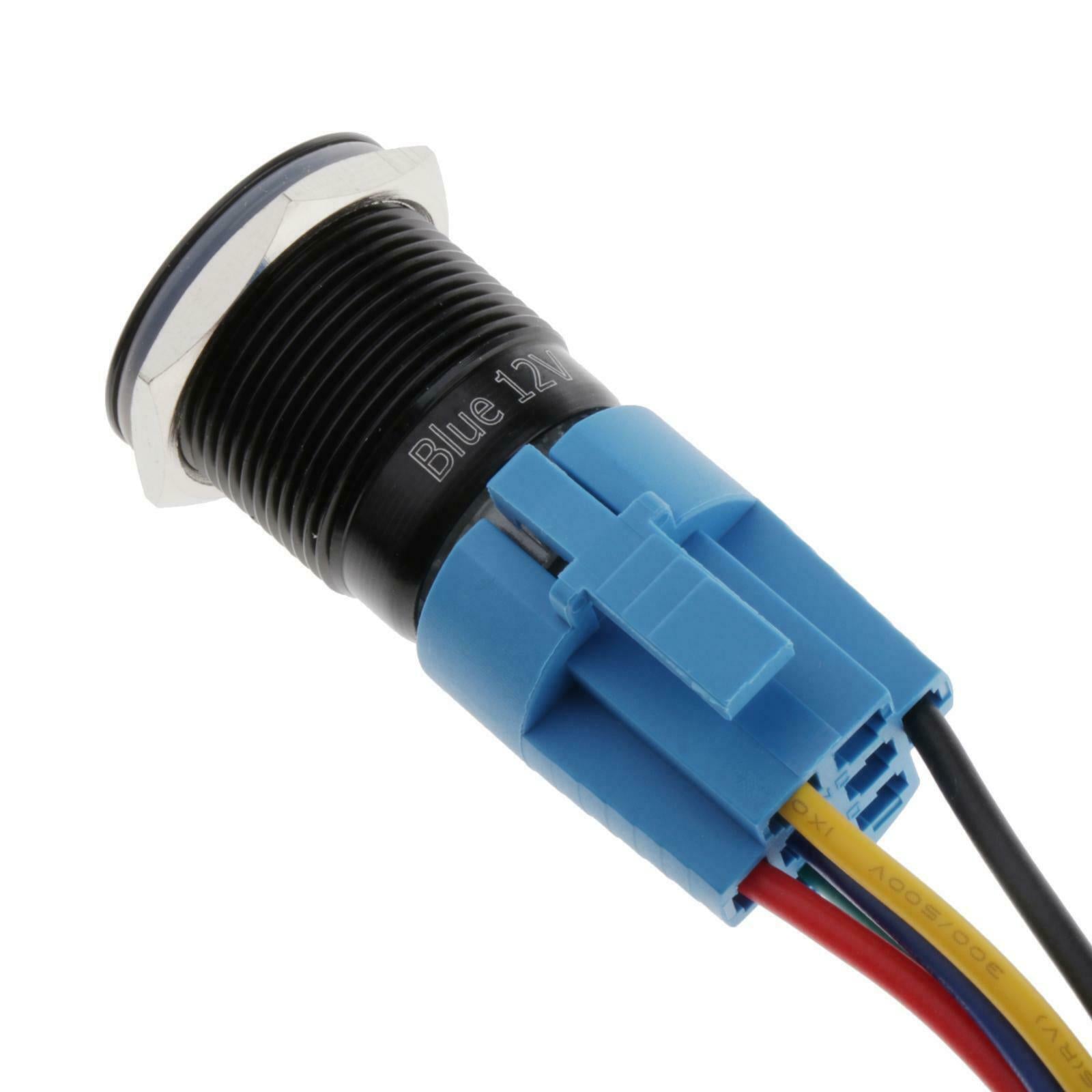 12V Black Latching Push Button Power Switch IP67 Waterproof Blue LED