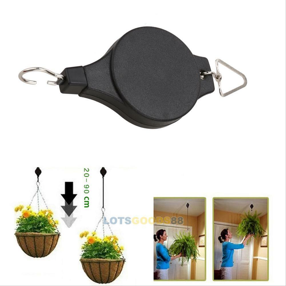 2Pcs Retractable Pulley Hanging Basket Pull Down Hanger Garden Plant Pots Hooks