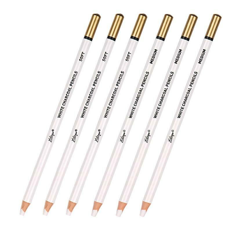Set of 6 Prmeium White Charcoal Pencils Set 3 Pcs Soft 3 Pcs Medium for Drawing
