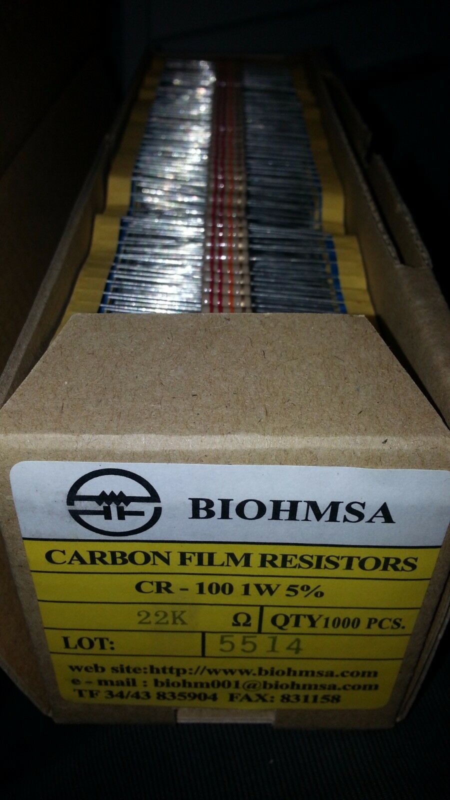 50pcs BIOHMSA SPAIN 22K 1W H.Q CARBON RESISTORS FOR GUITAR AUDIO !
