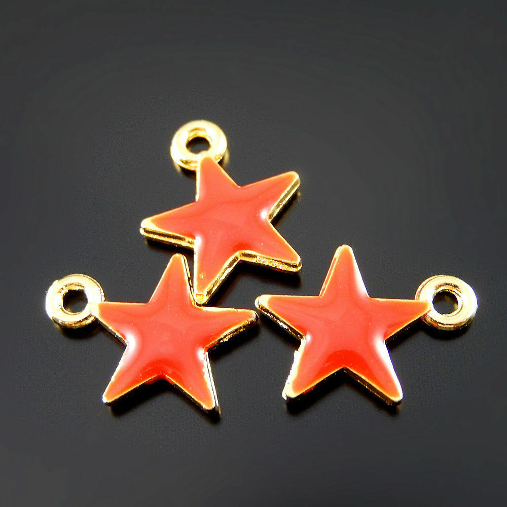 20 pcs Red Enamel Zinc Alloy Five-pointed Star Charms Pendant Findings 52071