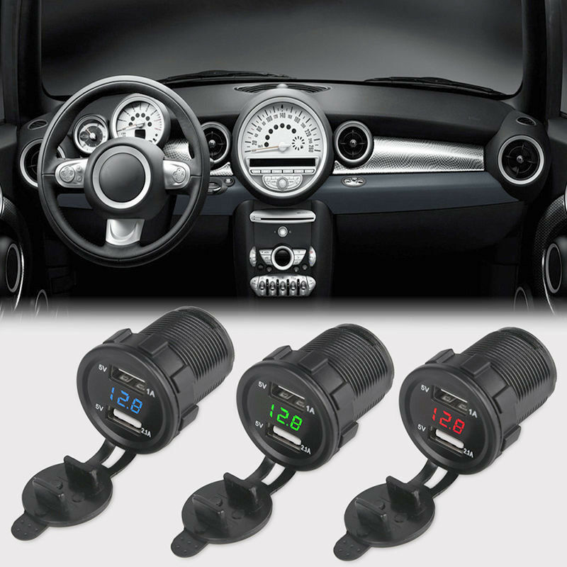 12V DC Motorcycle Car 3.1A Dual USB LED Charger Socket Voltage Voltmeter Panel C
