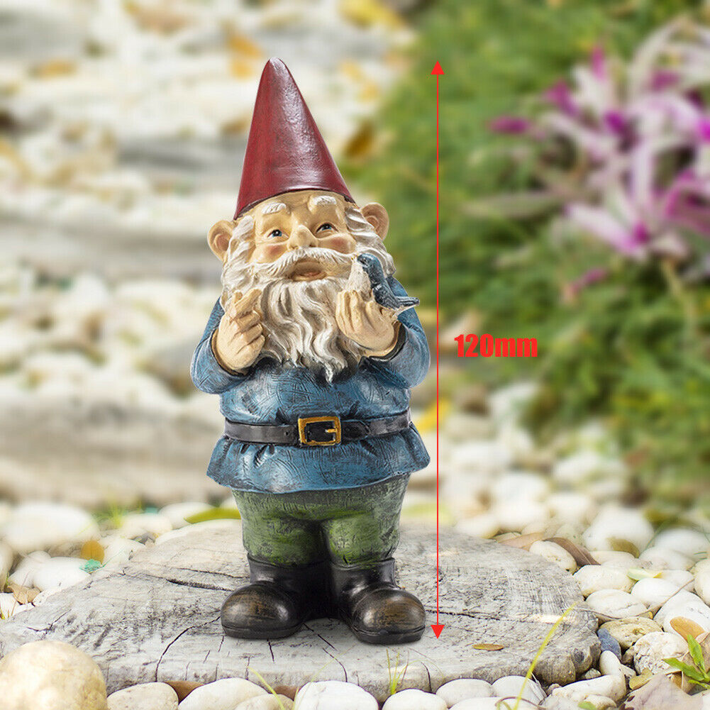 Garden Gnome Holding Bird Dwarf Art Statues Garden Ornament Home Decoration Gi @