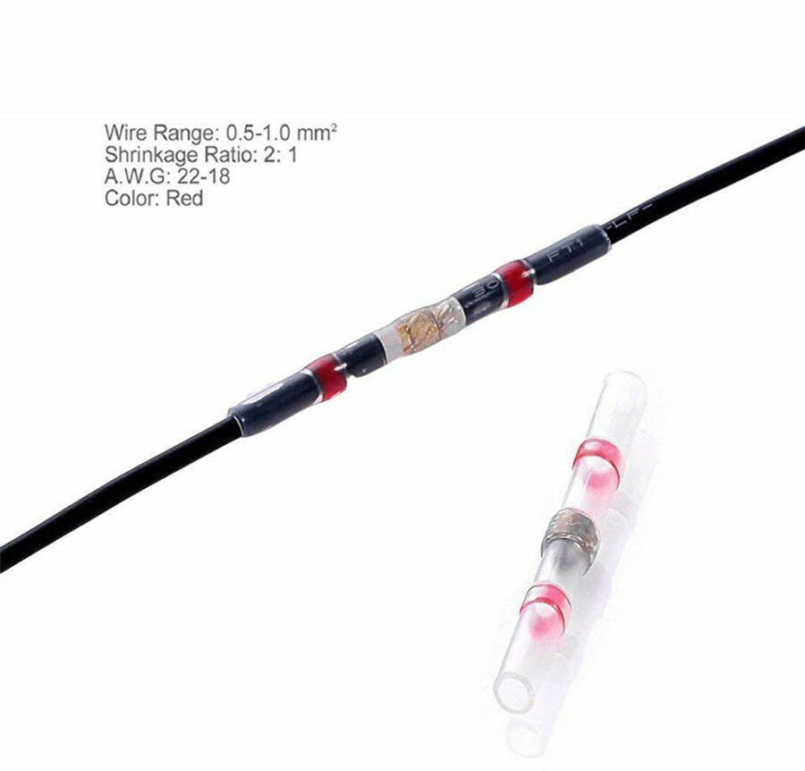 Red 100PCS Waterproof Solder Sleeve Heat Shrink Tube Terminal Connector 22-18AWG