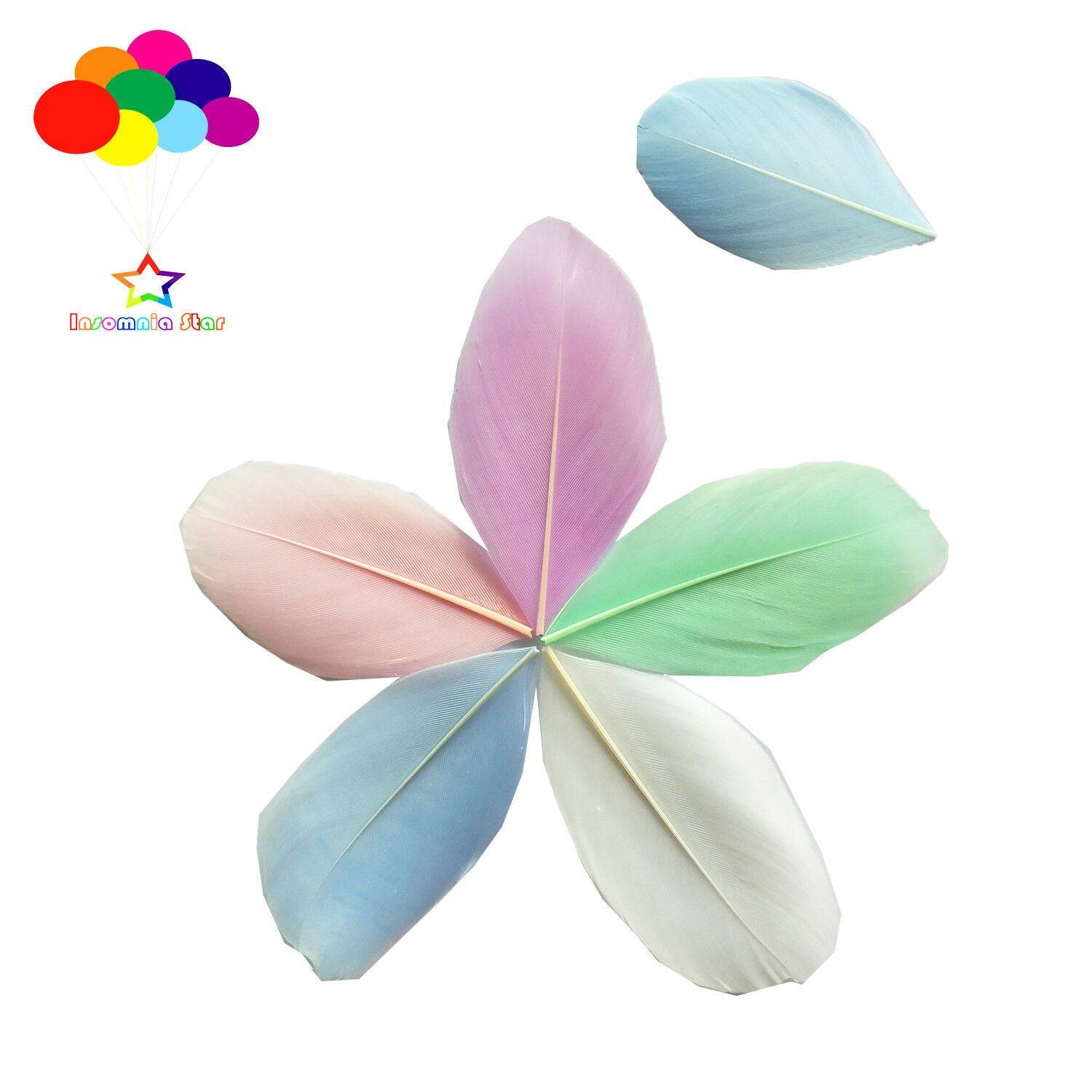 100 Pcs Macaron Light color mixture Goose feather Round head 2-3 Inch/5-7 Cm Diy