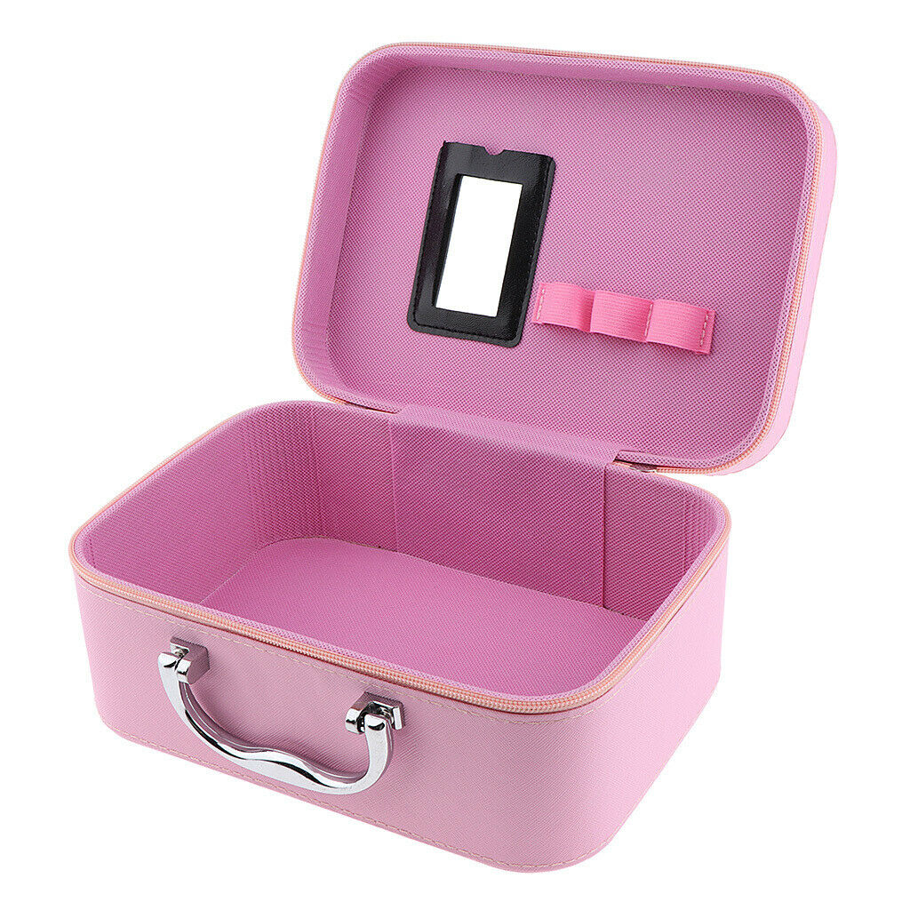 Handheld Leather Makeup Train Case Cosmetic Organizer Bag With Mirror Zipper