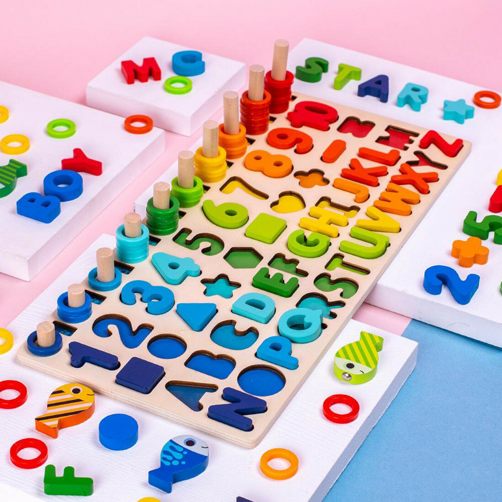 Wooden Toddler Puzzles Boards Shape, Number, Letters Puzzles for 4-6 Kids