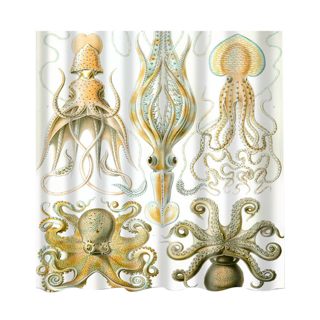 Octopus Pattern Home Decorations Shower Curtain Set with 12 Hooks 180x180cm