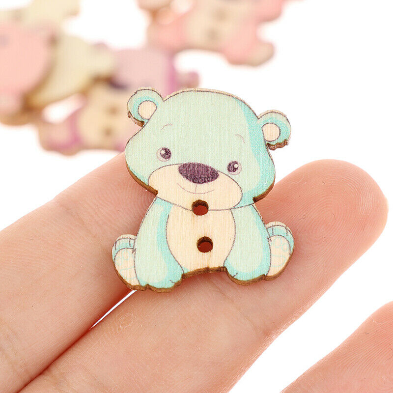 50pcs cartoon Color bear wooden buttons children education handmade stickersFCA