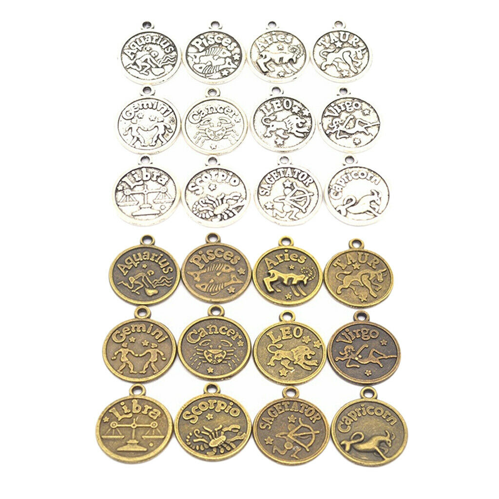 24 Pcs Mixed HOROSCOPE 12 Zodiac Pendant Charms For Jewelry Making