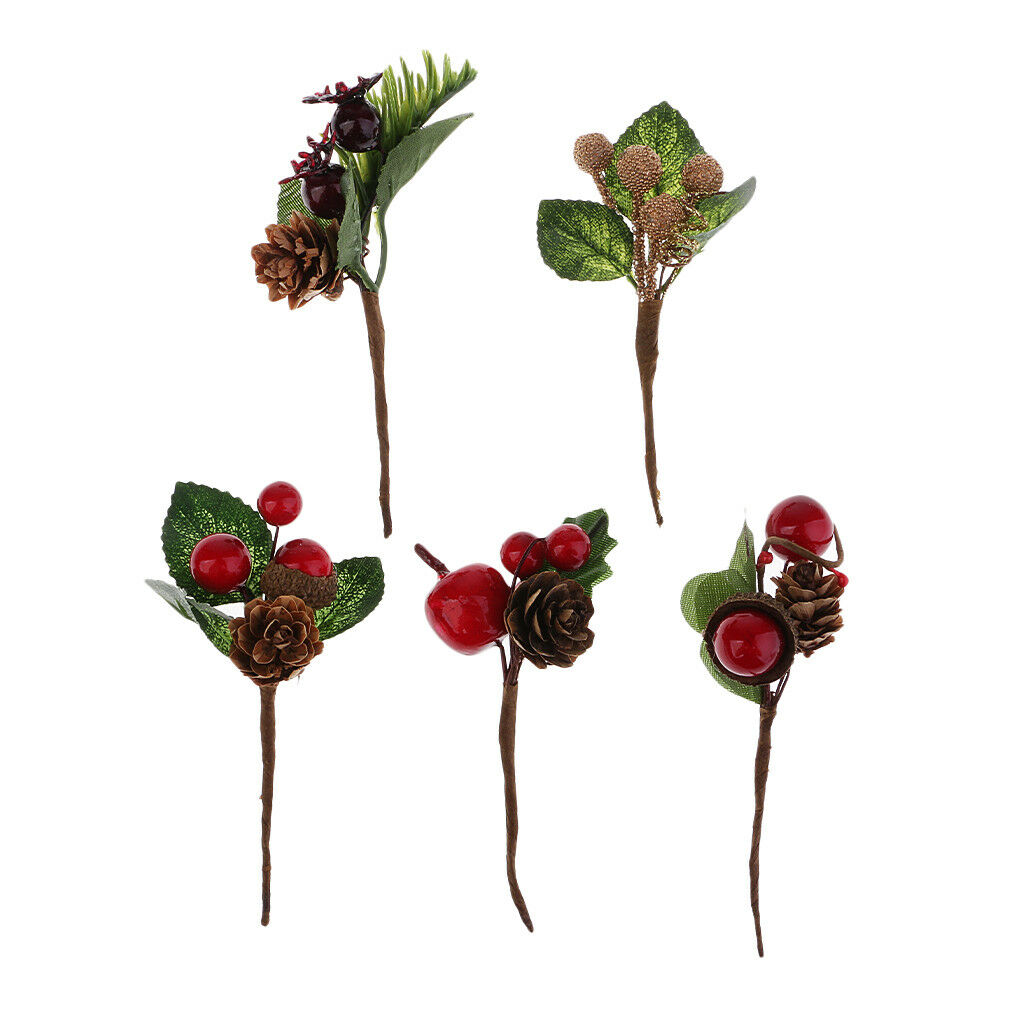 10x Mini Artificial Flowers Pine Cone Berries Wedding Card Decor DIY Bouquet