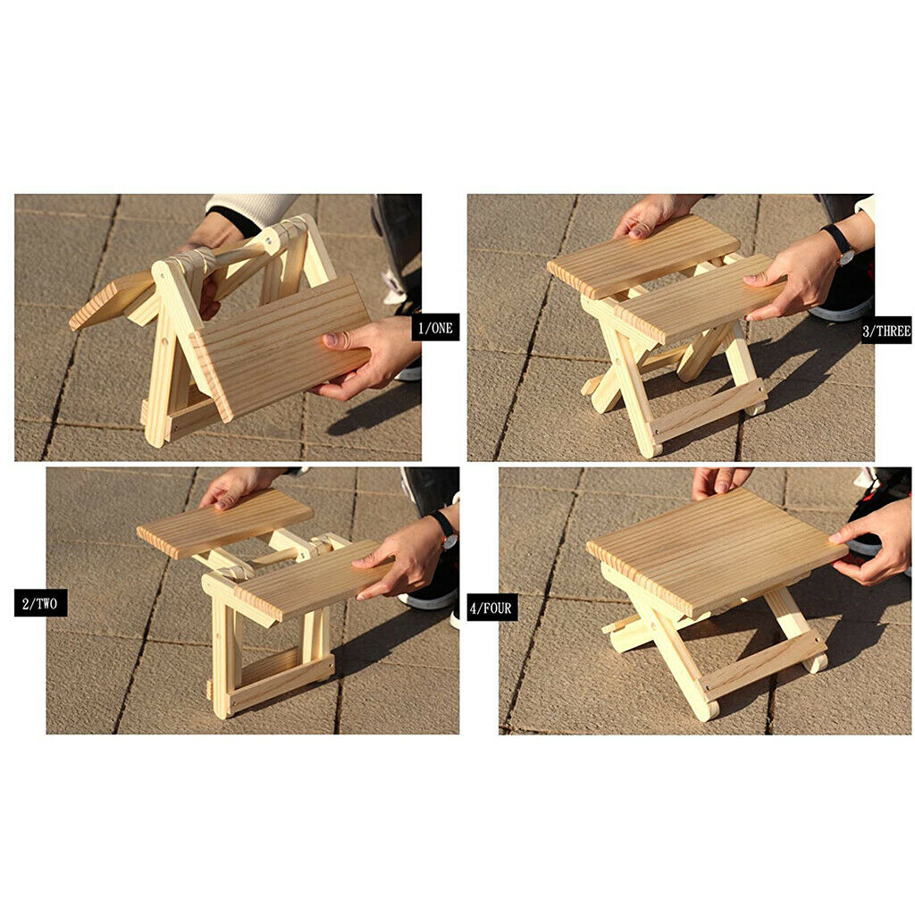 Portable Foldable Wooden Stool Heavy Duty Small Chair Seat Outdoor Patio