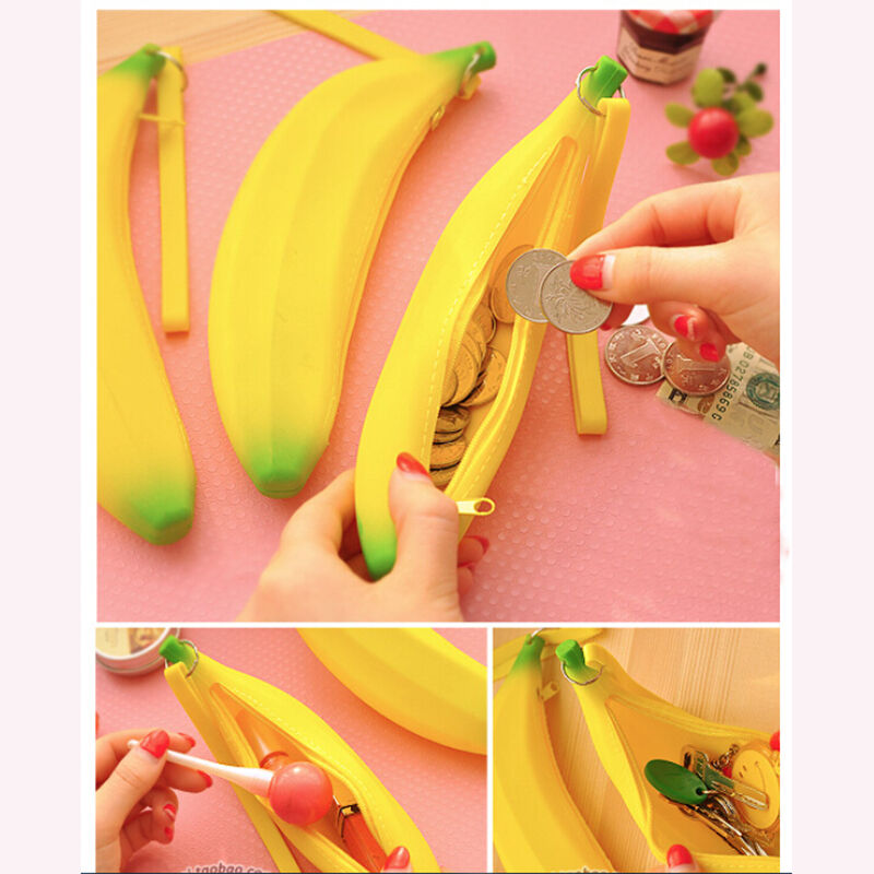 Novelty Silicone Portable Banana Coin Pencil Case Purse Bag Wallet Pouch  GwBDA