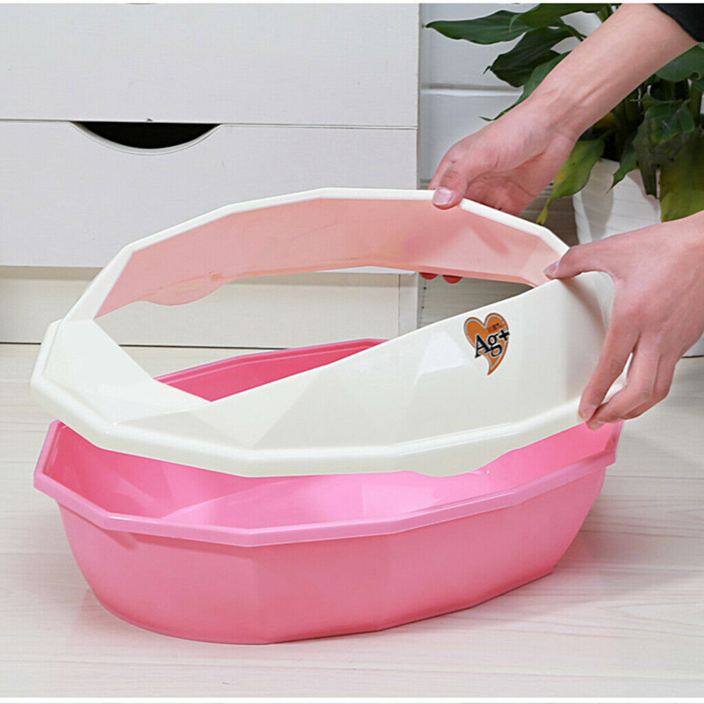 Mini Cat Litter Box Tray Anti Splash Toilet Fenced Pan with Shovel Pink
