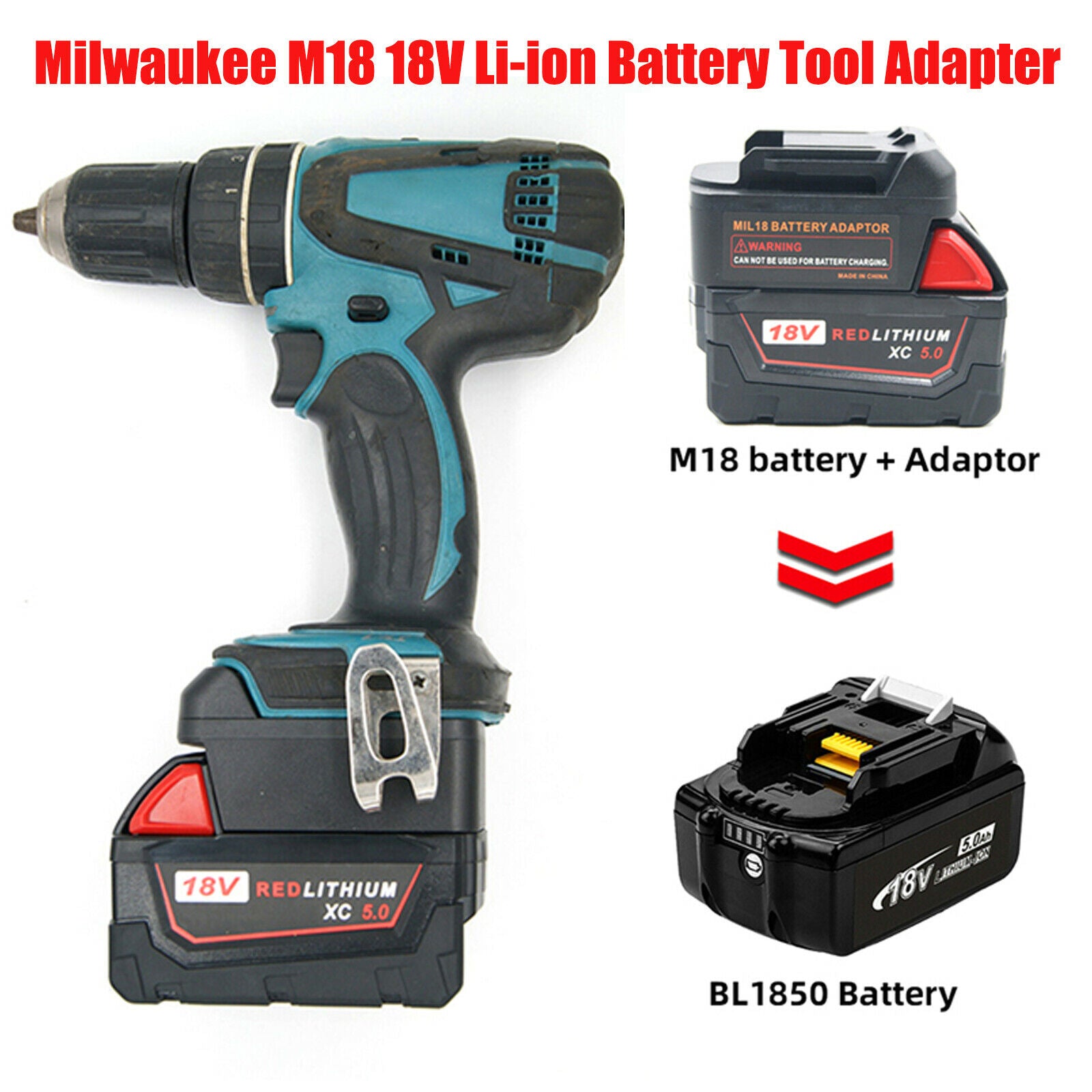 For Milwaukee 18V M18 Li-ion Battery to MAKITA 18V BL Li-ion Battery Adapter