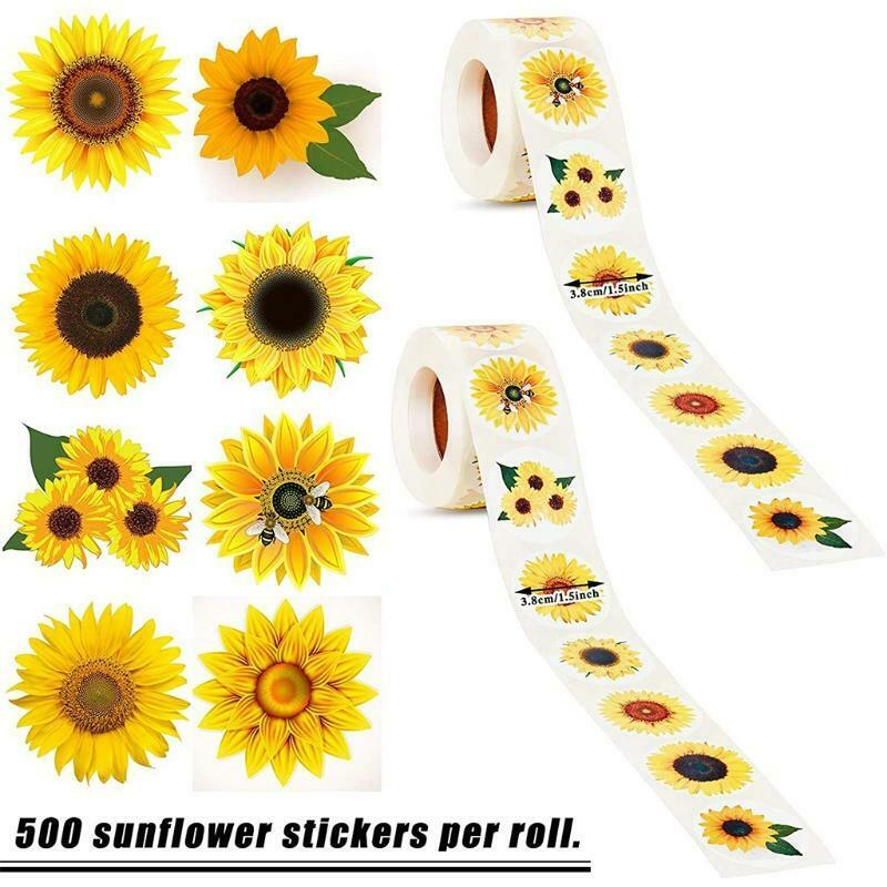 500Pcs 3.8cm Sunflower Round Stickers  Adhesive Labels for Card Envelopes Seal
