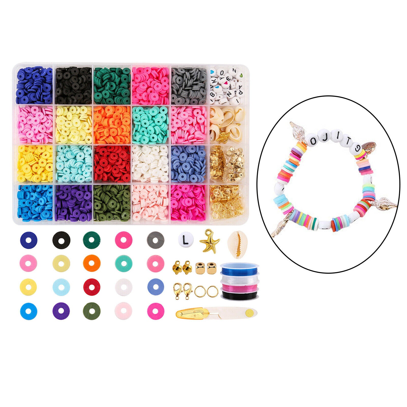 Clay Beads Spacer Beads Charms DIY Jewelry Supplies 24 Grid Letter Bead