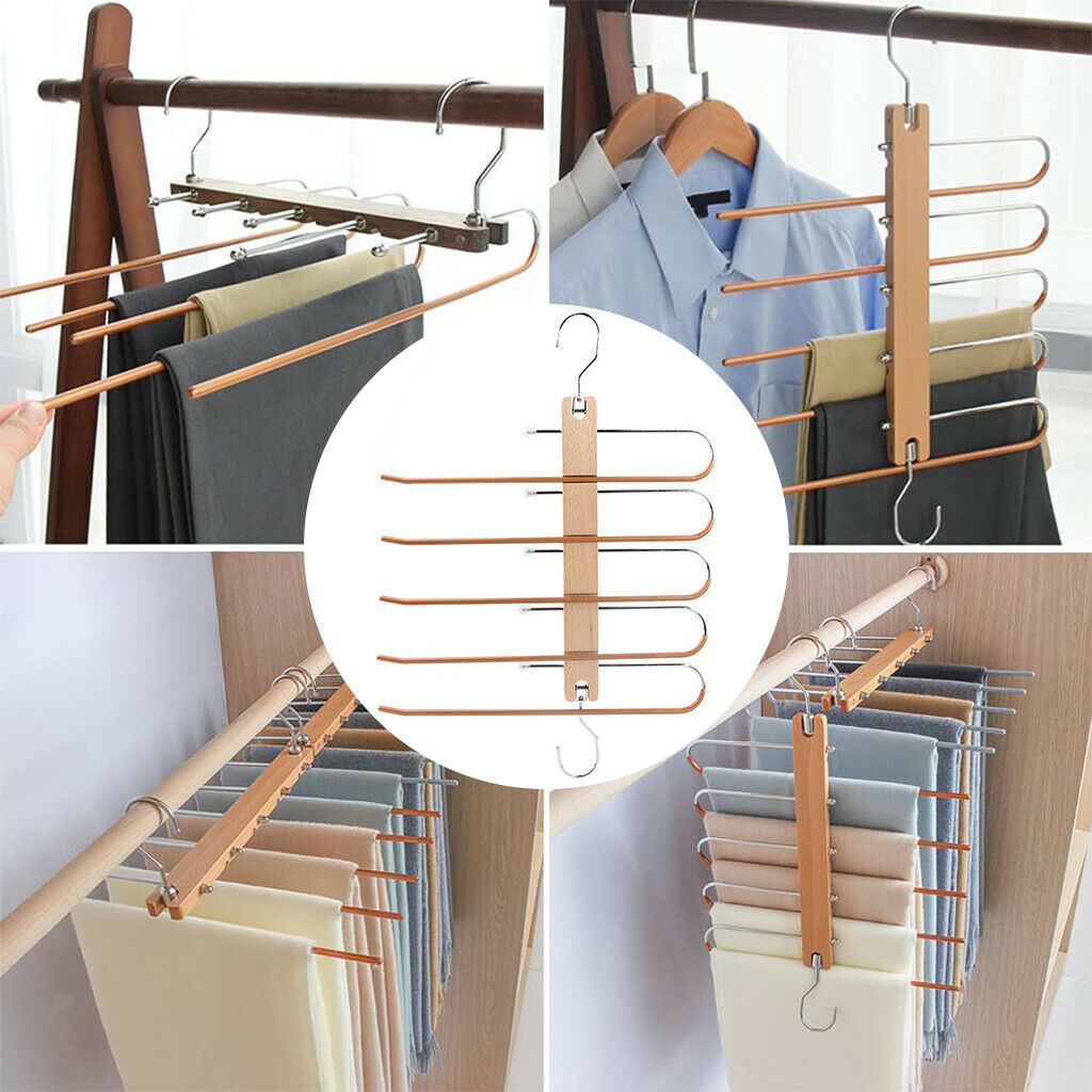 5 in 1 Pants Rack Space Saving Multi-Layer 2 Uses Wardrobe Organizer Racks