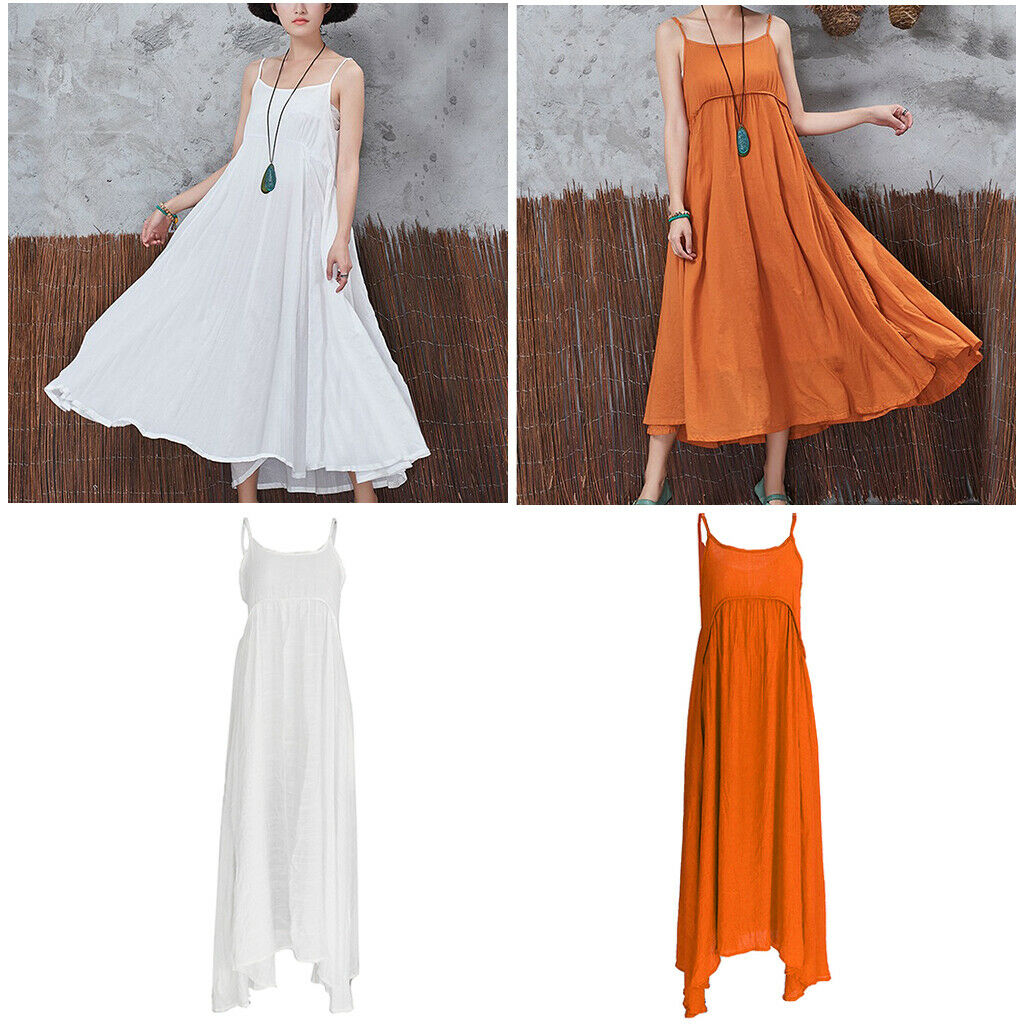 Summer Cotton Loose Big Size Women's Dress One-Piece Dress M White