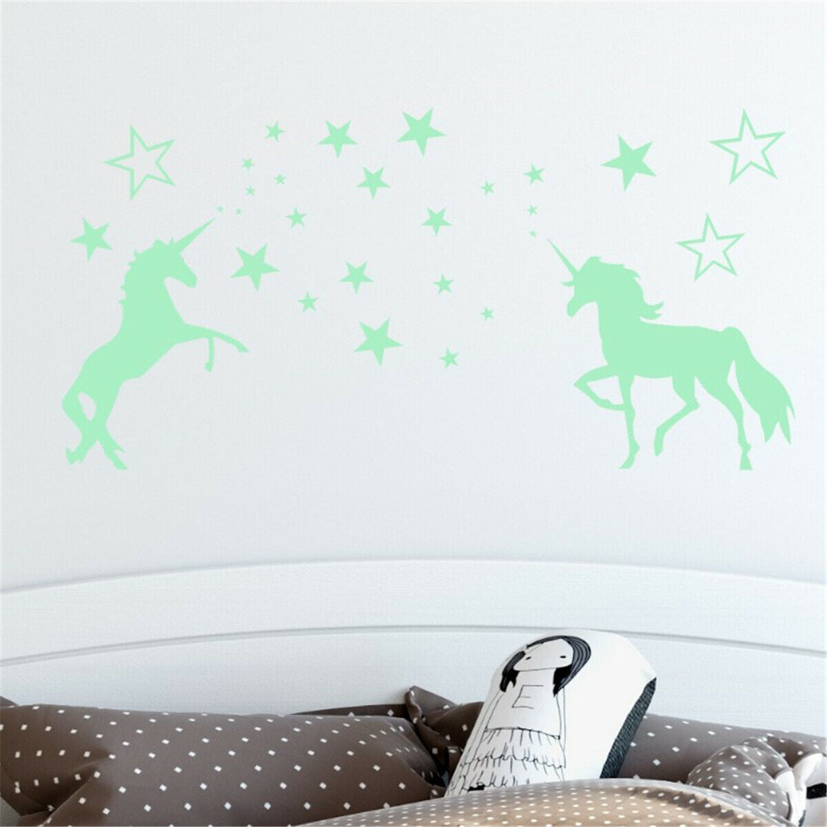 Unicorn & Stars Glow In The Dark Wall Stickers Decals Home Living Room Decor