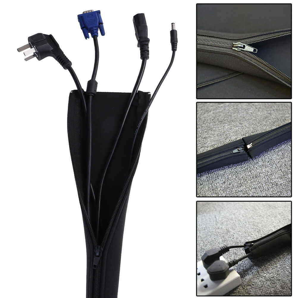 1Pc DIY neoprene cable management sleeve zipper wrap wire hider cover organ Lt