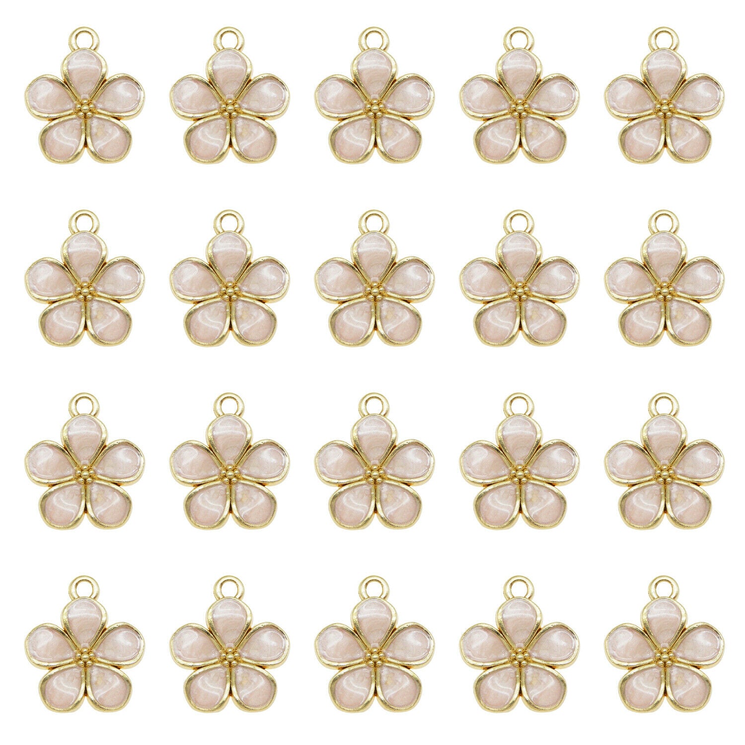 16 pcs Pink Flower Enamel Charm Alloy Pendant Jewelry Making Drop Dangle 16*14mm