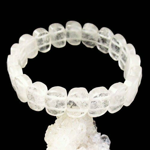 15x10x6mm Faceted Natural White Crystal Oval Stretchy Bracelet 7.5 inch G37213