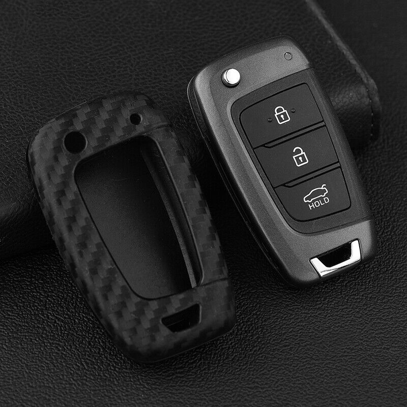 Carbon Fiber Key Fob Chain Cover Case Ring For Hyundai Accent Santa Fe Veloster