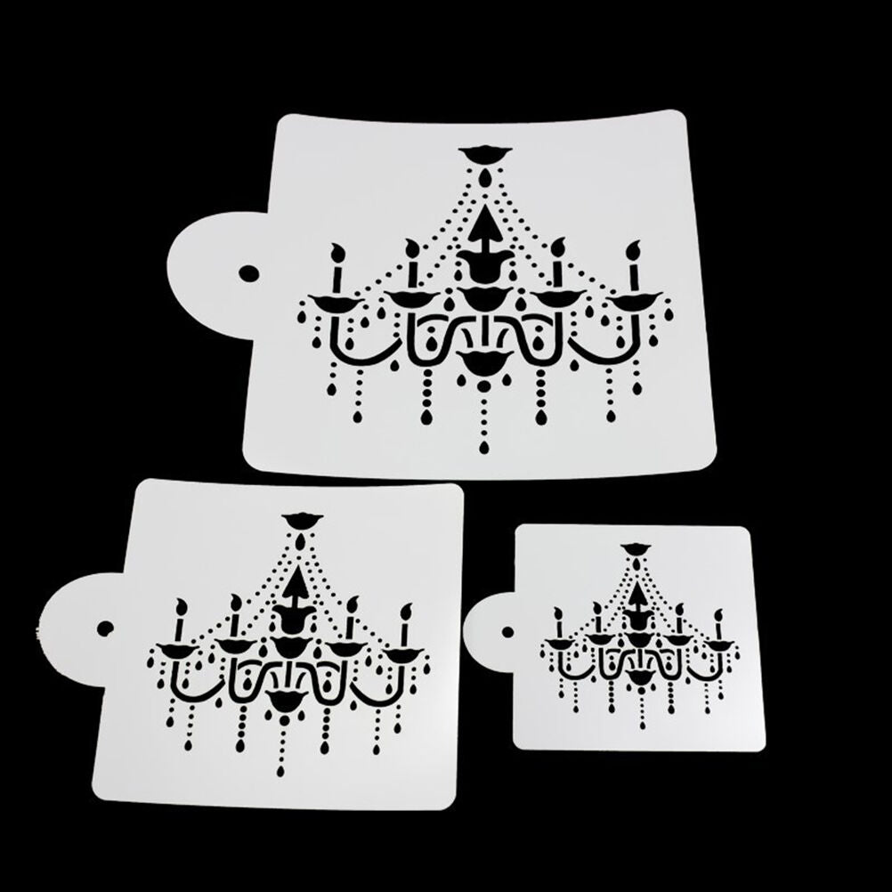 3x Chandelier Lace Wedding Cake Cookie Fondant Baking Stencil Decorating T.l8