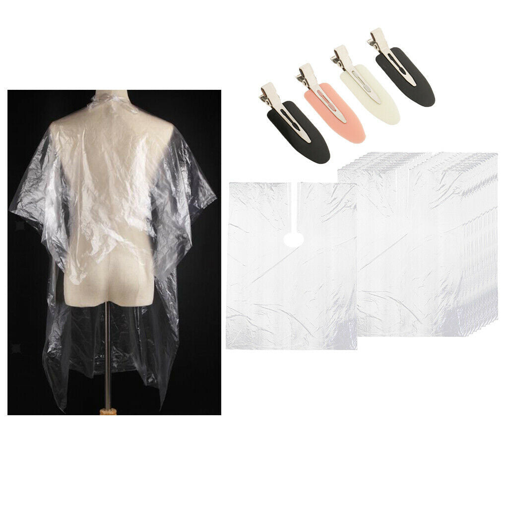 50PC Disposable Hair Cutting Cape Hair Dressing Apron Cloth + 4X Hair Clip
