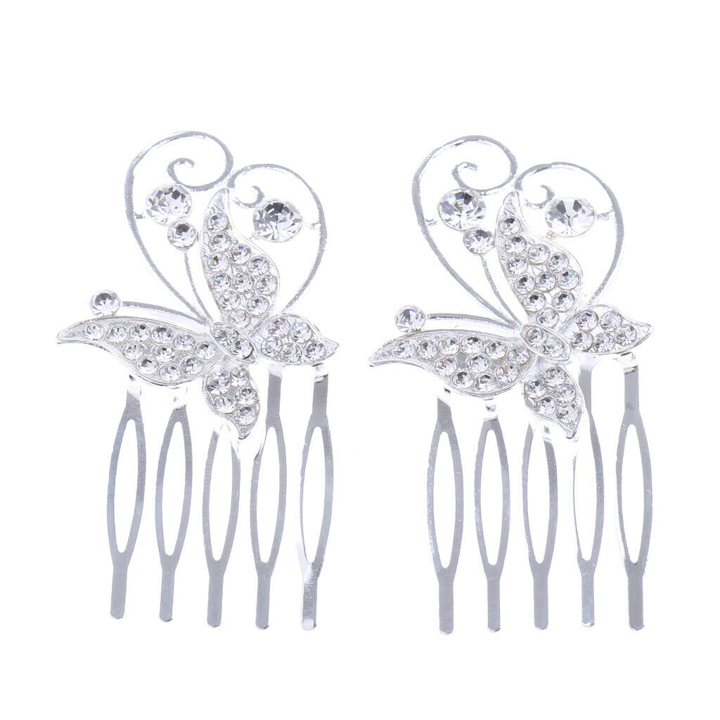 1 Pair Crystal Rhinestone Butterfly Hair Comb Wedding Bridal Hair Jewelry
