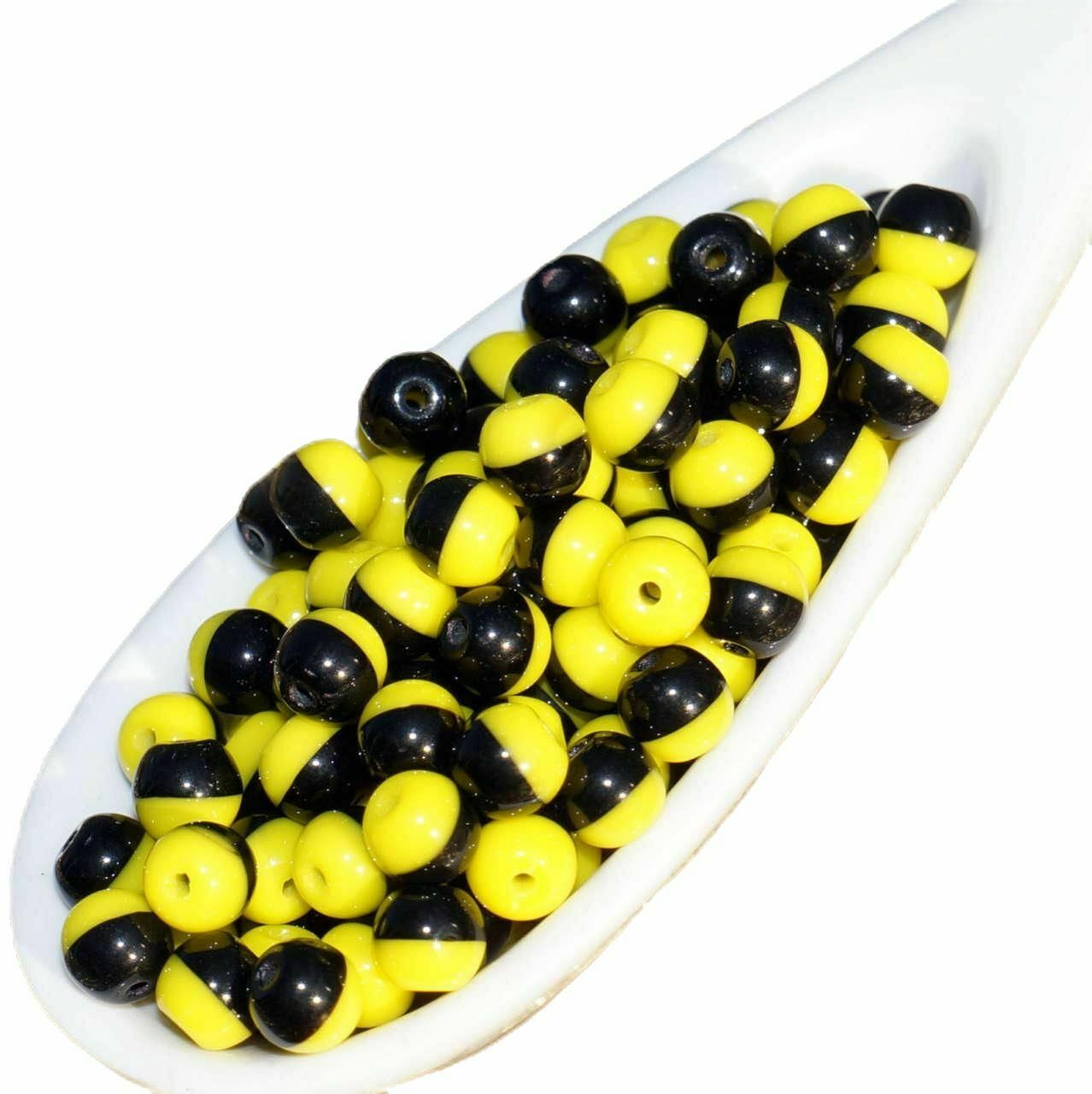 100pcs Small Black Yellow Halloween Czech Glass Round Beads Spacer Two Tone C...