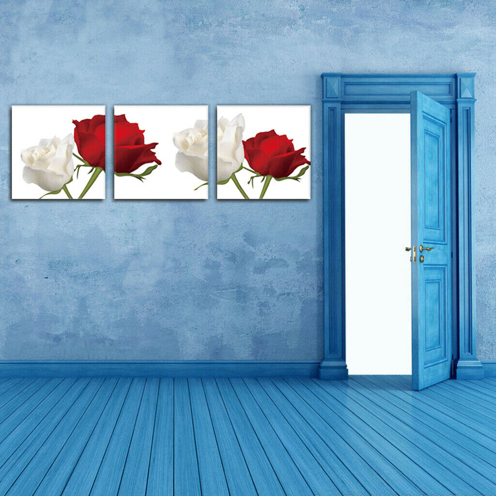 3 Panel Red And White Roses Paintings On Canvas Artwork Picture Print
