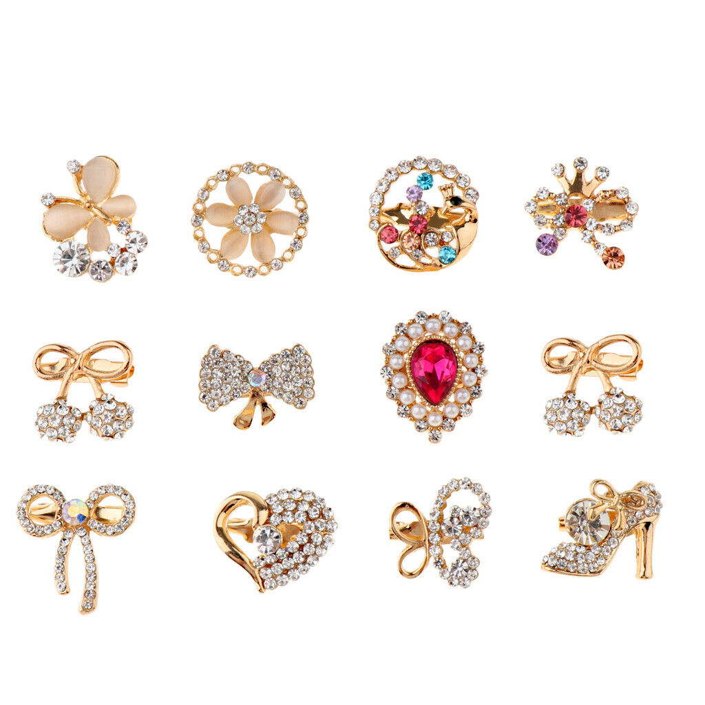 12Pcs Women Metal Alloy Brooch Lapel Pin Collar Tips Fashion Brooch Pins Set