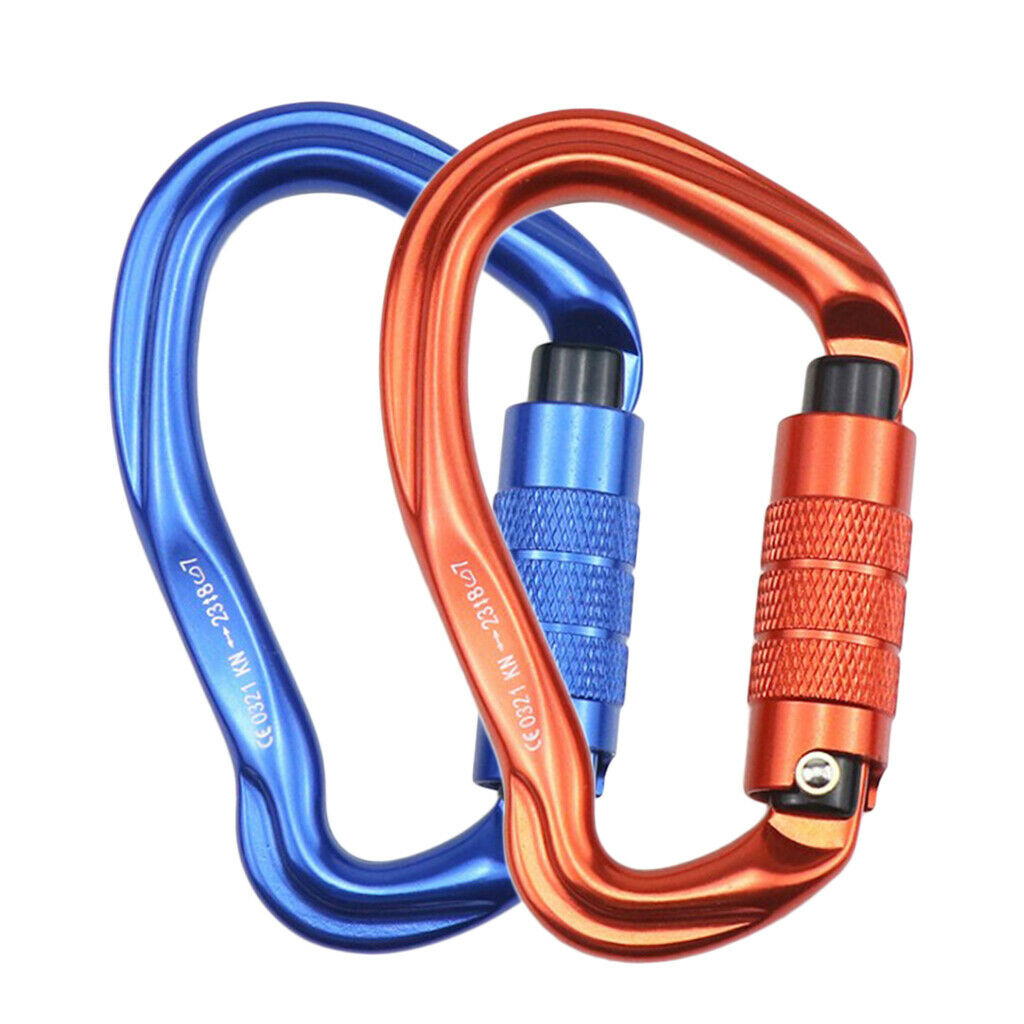 23kN Auto-Locking D Shaped Twist Lock Climbing 2 Pack Set Carabiner, Aluminum