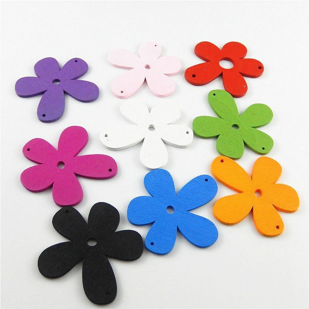 Multiple Color Wooden Flower Shaped Beads Earring Findings Charms Pendants 20pcs